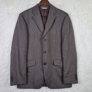 Banana Republic 38R Chocolate Brown Glen Check 100% Linen Blazer Sport Coat Y2K